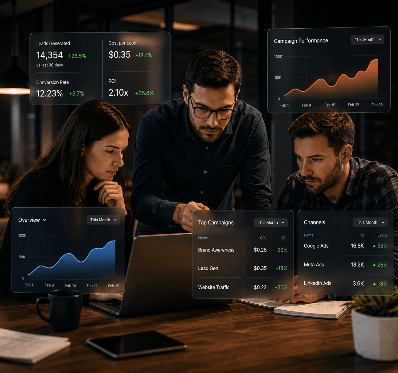 Futuristic growth marketing visual